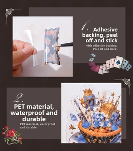 Detail showing waterproof PET Alice theme stickers with adhesive backing for journaling