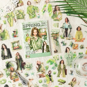 Adesivi fai-da-te con illustrazioni di moda per journaling, set da 20 pezzi colore verde