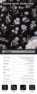 Detail view of PET floral stickers showing 75x75mm waterproof decorative flower patterns