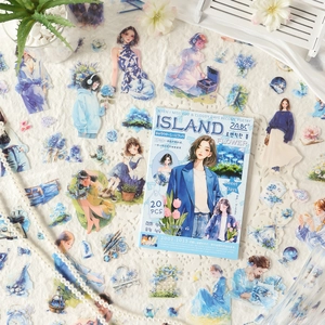 Adesivi estetici a tema blu per scrapbooking fai-da-te, set di 20 pezzi incluso