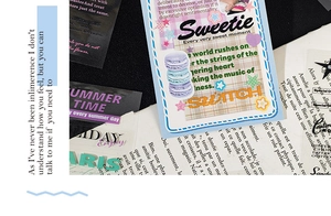 Dettagli di adesivi PET vintage con testi Sweetie e Summer Time per scrapbooking