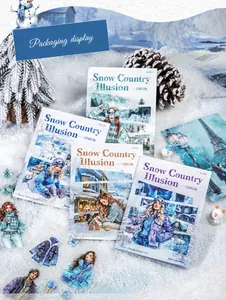 Winter wonderland stickers with ski girl and snow cabin illustrations for DIY journals