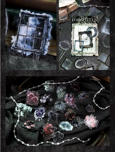 Gothic castle PET stickers featuring spiderwebs, vintage frames and skull floral motifs