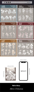 Detail view of vintage PET floral stickers showing size comparison and 6 elegant patterns