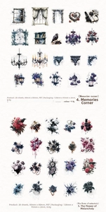 Detailed PET stickers featuring vintage castle windows, crows and gothic flower patterns