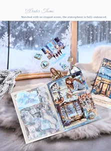 Winter theme DIY planner stickers with polar bear and snow mountain scenery motifs