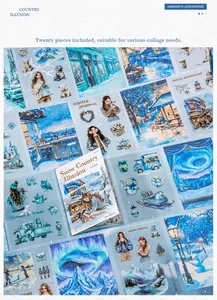 Detail showing Snow Country Illusion stickers with winter girl and aurora illustrations