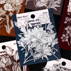 Vintage floral stickers for scrapbooking featuring retro flower-dye art and matte finish