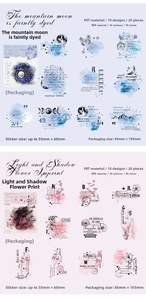 Detailed PET floral stickers set with moon and calligraphy motifs for scrapbooking