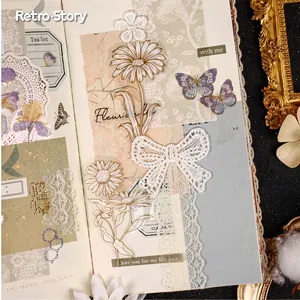 French vintage floral sticker set with lace material for creative scrapbooking