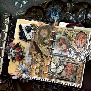 Gothic castle theme vintage stickers for DIY scrapbooking featuring butterflies and portraits