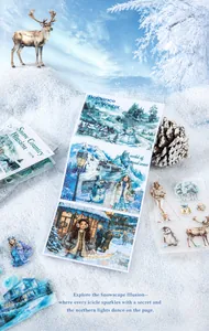Detailed view of 20 PCS winter theme scrapbooking stickers with snow and animal designs