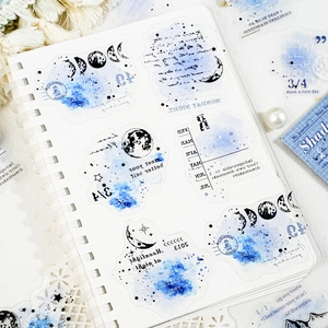 Artistic blue moon phase PET stickers with English quotes for scrapbooking decoration