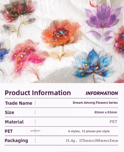 Detailed PET flower stickers with holographic gold foil and semi-transparent finish