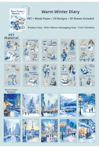 Detail view of 20 sheets PET and washi paper winter diary stickers for DIY journals