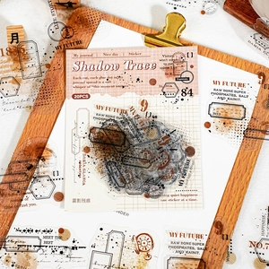 Retro Shadow Trace PET sticker pack featuring vintage English letters and old stamps 20pcs