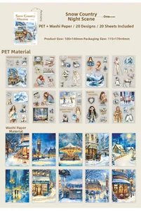 Detailed view of Snowy Night sticker set with 20 unique winter-themed PET and washi designs