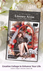 Detailed view of floral PET stickers with vintage girls and white lace frames
