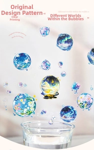 Detailed view of bubble-themed PET decorative stickers featuring aurora and starry sky motifs