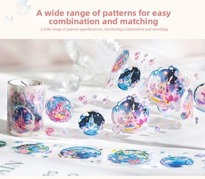 Detail showing PET decorative tape with dreamy bubbles and colorful hand-drawn castles