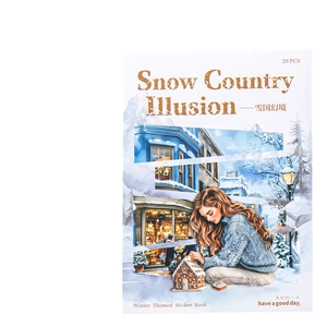 Libro di adesivi invernali Snow Country Illusion con 20 fogli di illustrazioni acquerello