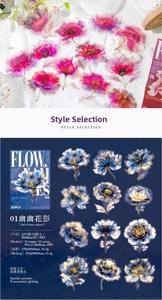 Blue PET floral stickers with transparent gilding for DIY journaling decoration