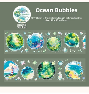 Detailed pattern of PET tape with underwater world and vintage miniature scenes