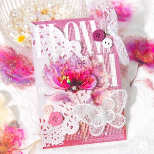 Floral PET decorative stickers for scrapbooking featuring lace butterfly and 3D flower designs