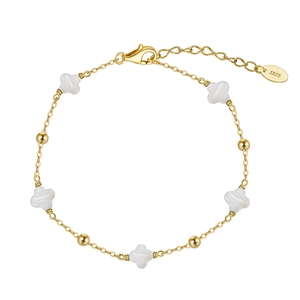 Pulsera De Trébol De Cuatro Hojas De Plata De Ley S925 Nácar Concha Flor De Suerte Cadena De Cuentas Joyería Para Mujer