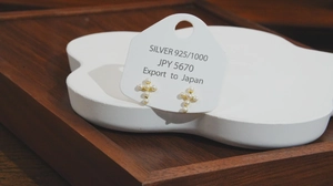 Detailed macro view of S925 sterling silver cross earrings with inlaid natural pearls