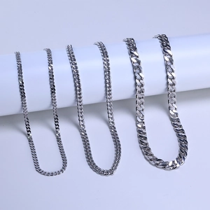 Comparison of five different widths of 925 sterling silver cuban link chains for men