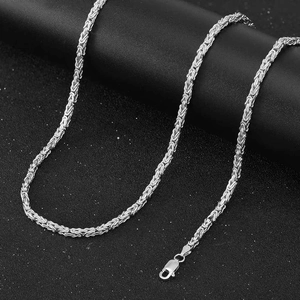 Detail of silver S925 sterling silver Byzantine keel chain with secure lobster clasp