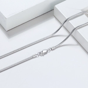 Macro view of 925 sterling silver snake chain with S925 hallmark and lobster clasp