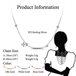 925 Sterlingsilber Perlenkette mit Größentabelle und Farboptionen für Damen