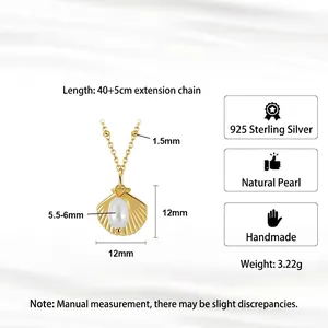 S925 silver shell necklace with a 5.5-6mm natural pearl pendant and 45cm chain length