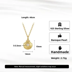 Detailed size specifications of the 925 sterling silver shell necklace with baroque pearl