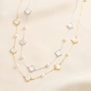 Elegant S925 sterling silver necklaces with mother of pearl shell and freshwater pearls