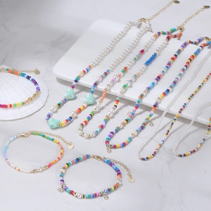 Bohemian Colorful Glass Rice Beads And Artificial Pearl Jewelry With 925 Sterling Silver Accessories For Women Sweet Fashion Style