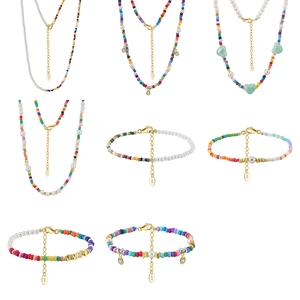 S925 sterling silver shell pearl and colorful glass bead necklaces and bracelets set