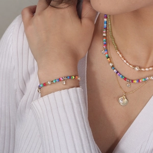 Parure bohème s925 argent avec perles de verre colorées et pendentifs de coquillages