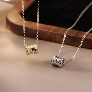 925 Sterling Silver Honeycomb Cylinder Pendant Necklace For Women Electroplated Geometric Choker Necklace Jewelry Gift