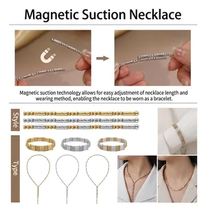 Versatile magnetic S925 silver necklace set in gold and silver woven chain styles