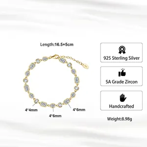 Luxurious gold-plated 925 silver bracelet with geometric cubic zirconia for women