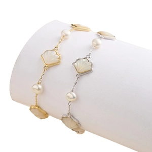 Elegant S925 sterling silver bracelets with freshwater pearls and shell charms