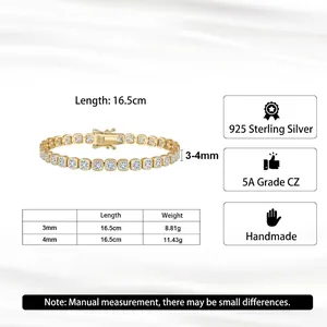 Bracelet tennis en argent S925 avec zircons cubiques en largeurs de 3 mm et 4 mm