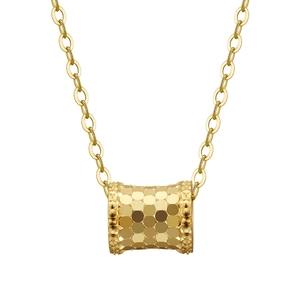 Sparkling S925 sterling silver honeycomb cylinder pendant necklace in gold finish