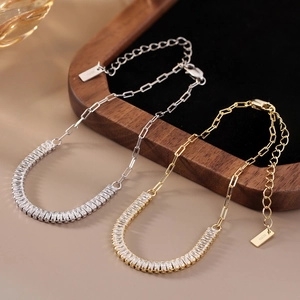 Elegant S925 sterling silver bracelets with square cubic zirconia on a velvet tray