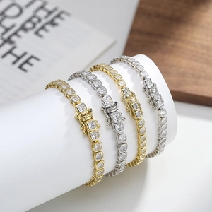 Bracelets tennis exquis en argent sterling S925 avec cristaux de zircone cubique carrés