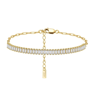925 Sterling Silver Bracelet For Women Square Zirconia Minimalist Adjustable Paperclip Chain Jewelry Gift