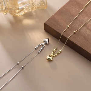 925 Sterling Silver Heart Pendant Necklace With Round Beads Snake Bone Chain Gold White Gold Plated Birthday Jewelry For Women